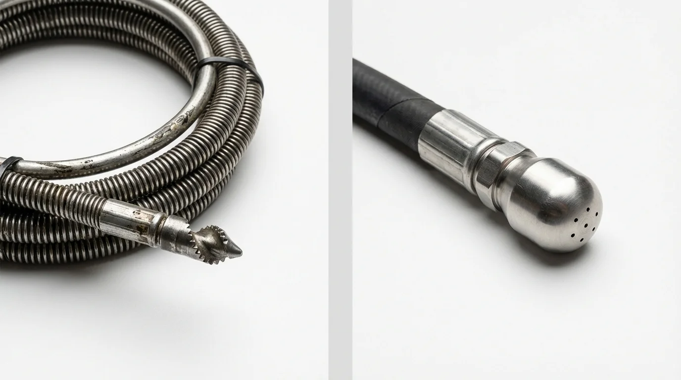 Drain snake cable and hydro jetting nozzle used for drain cleaning in Osterville, MA