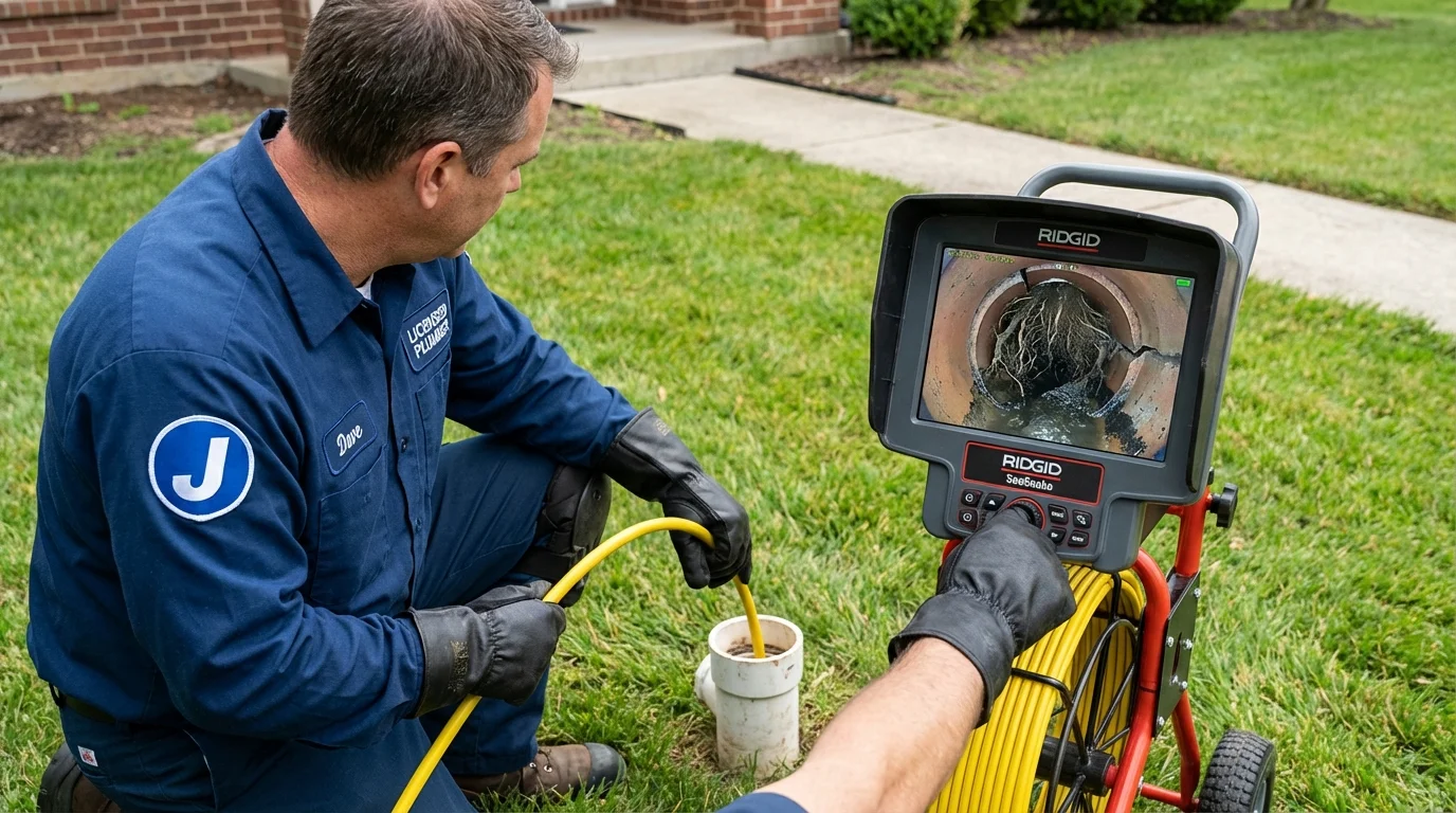 Sewer camera inspection being performed by Johns Plumbing LLC in Osterville