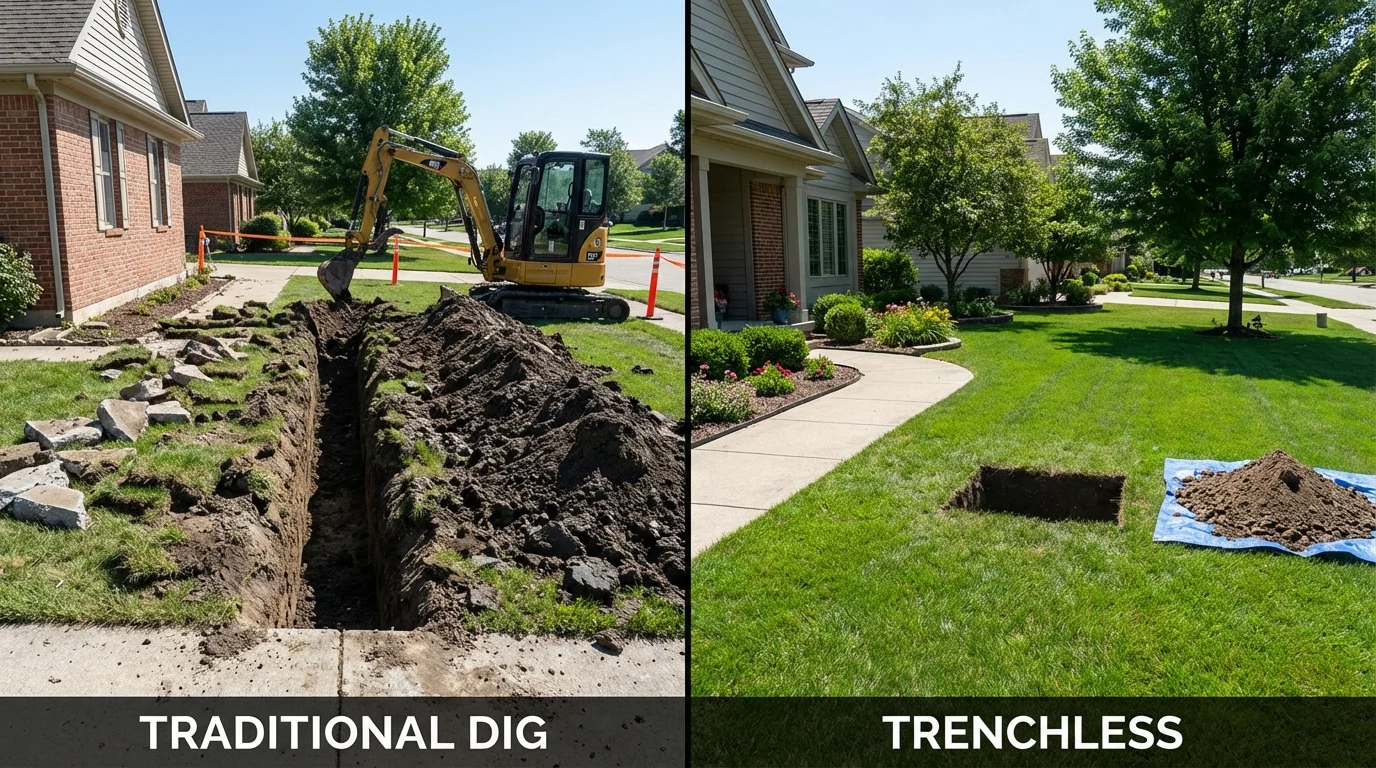 Trenchless sewer repair with minimal yard damage versus traditional excavation in Osterville, MA